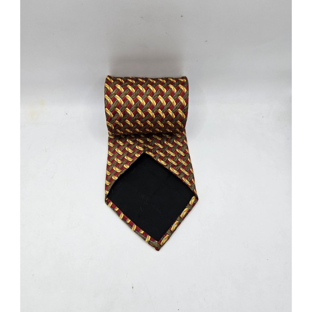 Ermenegildo Zegna Silk Tie Mens OS‎ Red Gold Geometric Basketweave Made in Italy